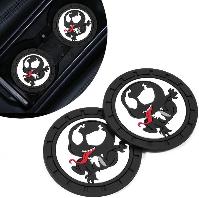WiiFiive Venom Car Cup Holder Coasters for Marvel Fans, The Venom Car Coasters for Car Cup Holder Insert,Silicone Non-Slip Car Cup Mat,2.75'' - Image 1